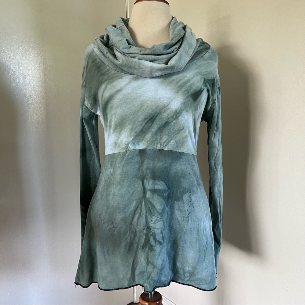 Handmade and hand dyed cowl neck long sleeve top